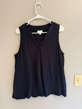 J Jill Womens Navy Sleeveless V Neck Gauze Top SZ L 100% Cotton Lightweight